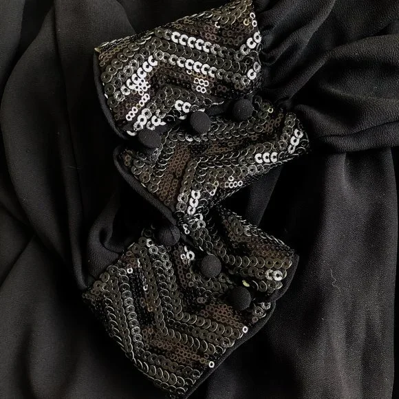 Gianni Bini Black Sequin Hi-Low Cocktail Dress | Long Sleeve | Size 5 - Picture 7 of 10